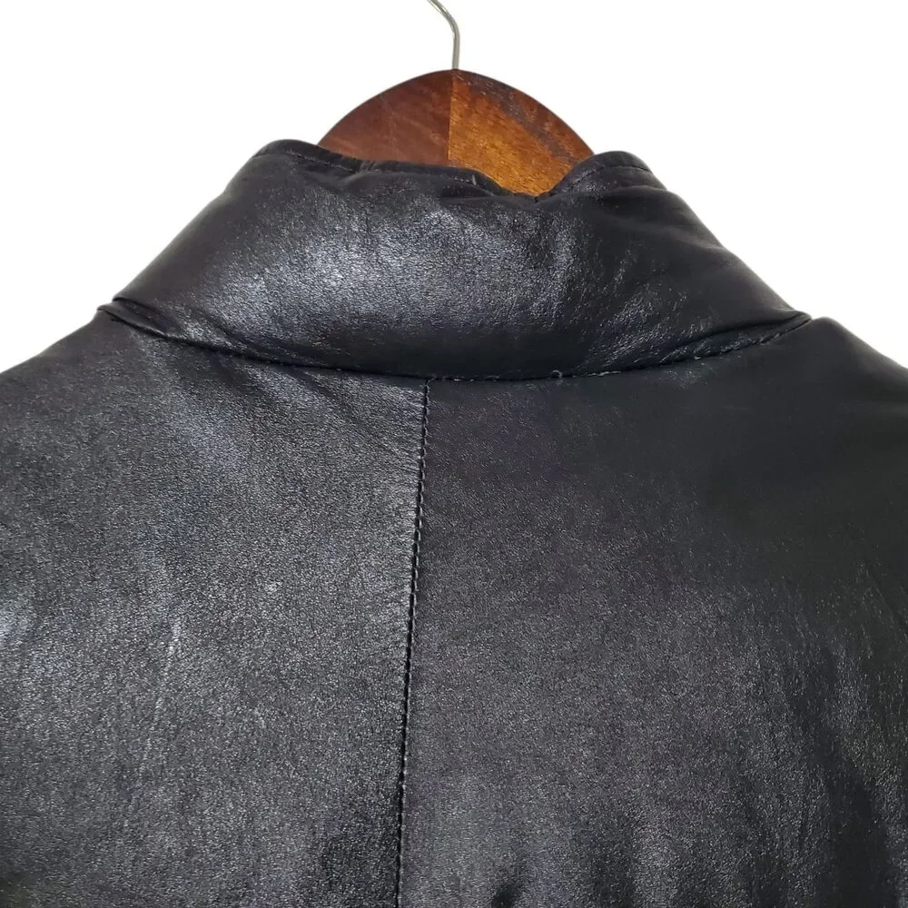 Goose Country Bomber Vest Size 44 Full Zip Down Feathers Leather Black Mens